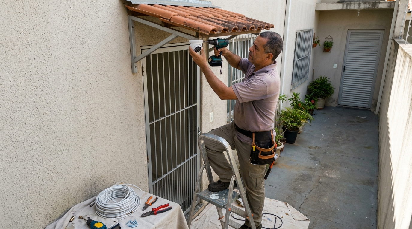 Eletricista instalando cameras de seguranca em Anápolis‑GO