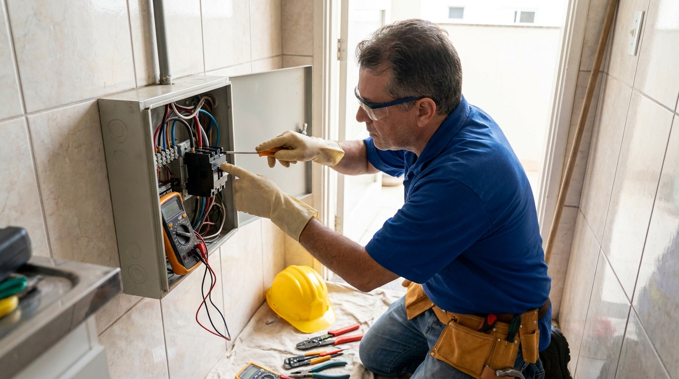 Eletricista instalando disjuntor em Anápolis‑GO