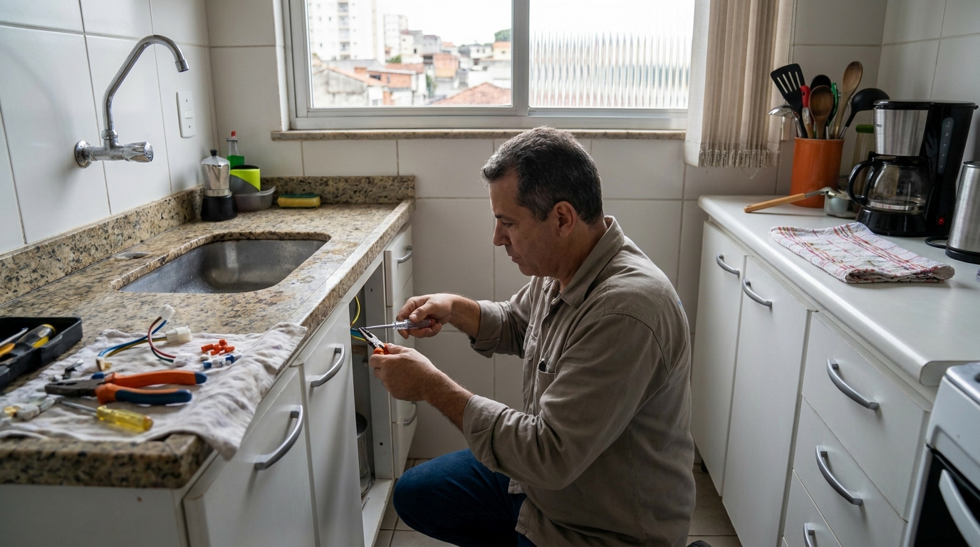 Eletricista instalando torneira eletrica em Anápolis‑GO