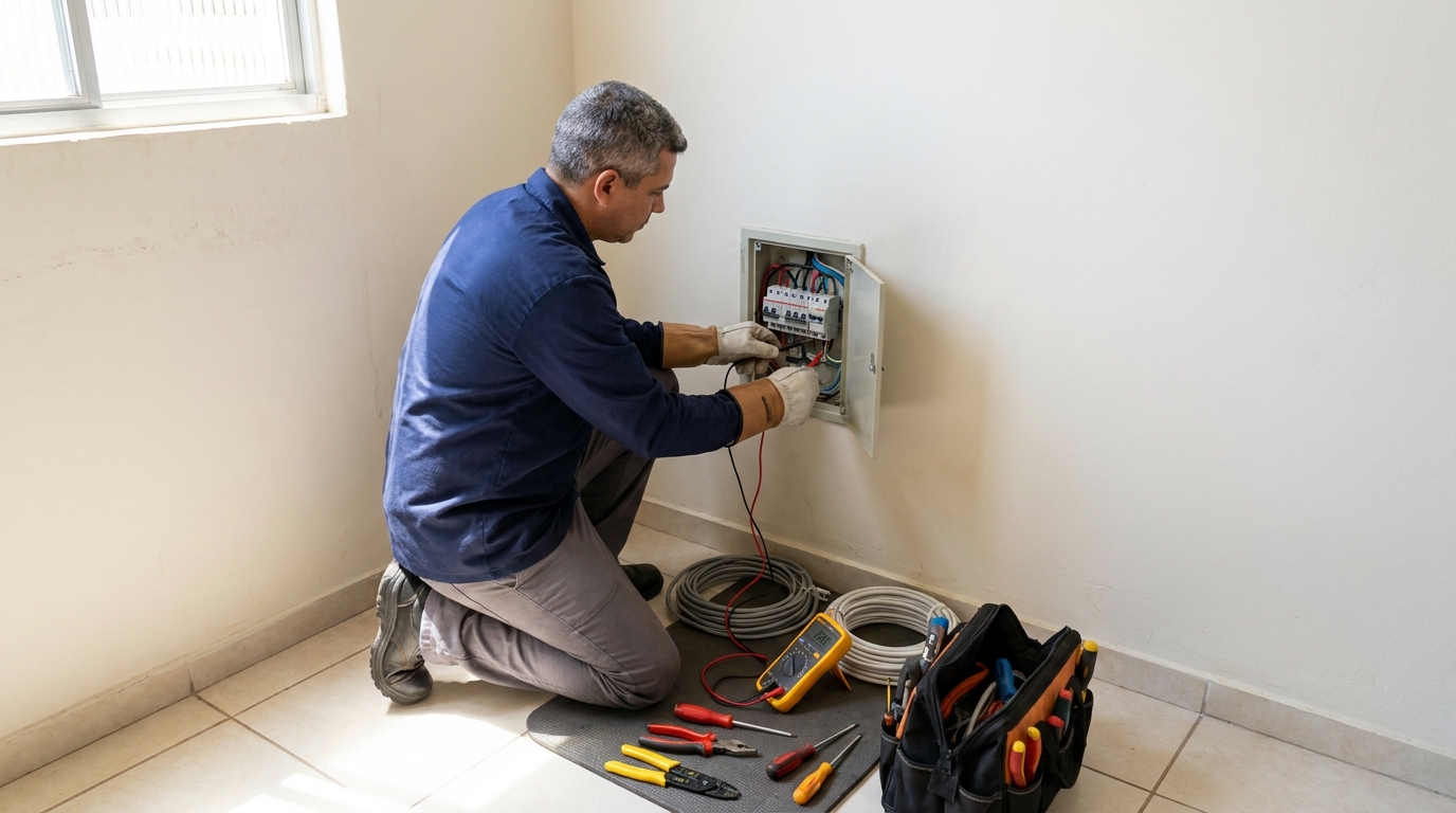 Eletricista realizando manutencao em Anápolis‑GO